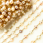 Load image into Gallery viewer, Peach Pearl Round Gold Plated Wire Chain. PRL45