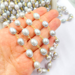 Load image into Gallery viewer, Grey Pearl Wire Wrap Chain. PRL1