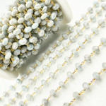 Load image into Gallery viewer, Coated Milky Aquamarine Faceted Rondel Gold Plated Wire Chain. AQU20
