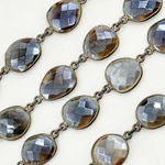Load image into Gallery viewer, Coated Grey Moonstone Organic Shape Bezel Oxidized Wire Chain. CMS3
