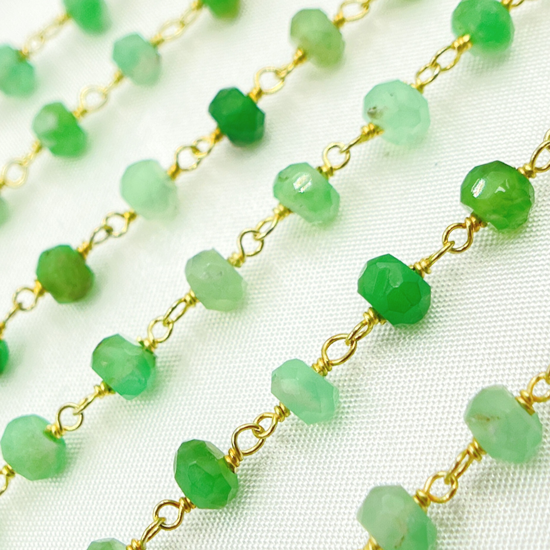 Chrysoprase Gemstone Faceted Rondels Wire Wrapped Chain. CHR9