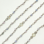 Load image into Gallery viewer, Coated Blue Quartz & Round CZ Wire Wrap Chain. CQU28