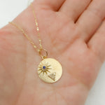 Load image into Gallery viewer, GDP546. 14K Gold Circle Charm Star and Triangle Pendant with Diamonds and Gemstone