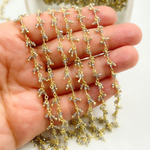 Load image into Gallery viewer, Coated Grey Moonstone Cluster Dangle Gold Plated Wire Chain. CMS40