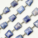 Load image into Gallery viewer, Coated Blue Quartz Rectangle Shape Bezel Oxidized Wire Chain. CQU47