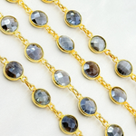 Load image into Gallery viewer, Coated Grey Moonstone Round Shape Bezel Gold Plated Wire Chain. CMS23