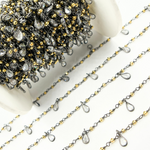 Load image into Gallery viewer, Golden Pyrite & CZ Dangle Oxidized Wire Chain. PYR58