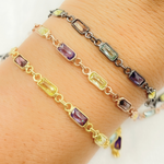 Load image into Gallery viewer, CZ45. Multi Color Cubic Zirconia Rectangular Shape Connected Chain