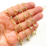 Load image into Gallery viewer, Coated Labradorite Drop & CZ Pear Shape Dangle Gold Plated Wire Chain. CLB63