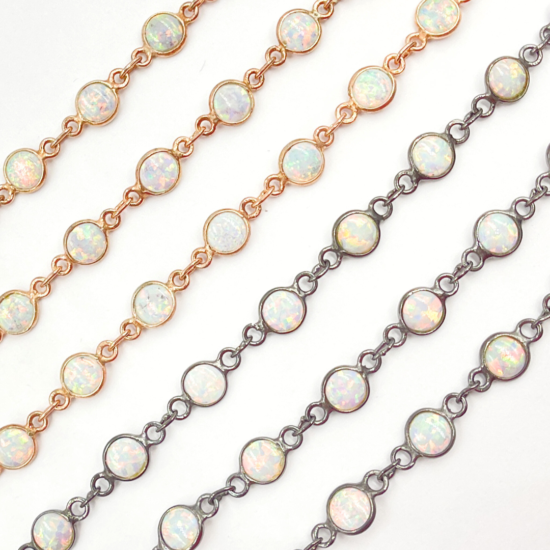 Created White Opal Round Shape Connected Chain. CWO3