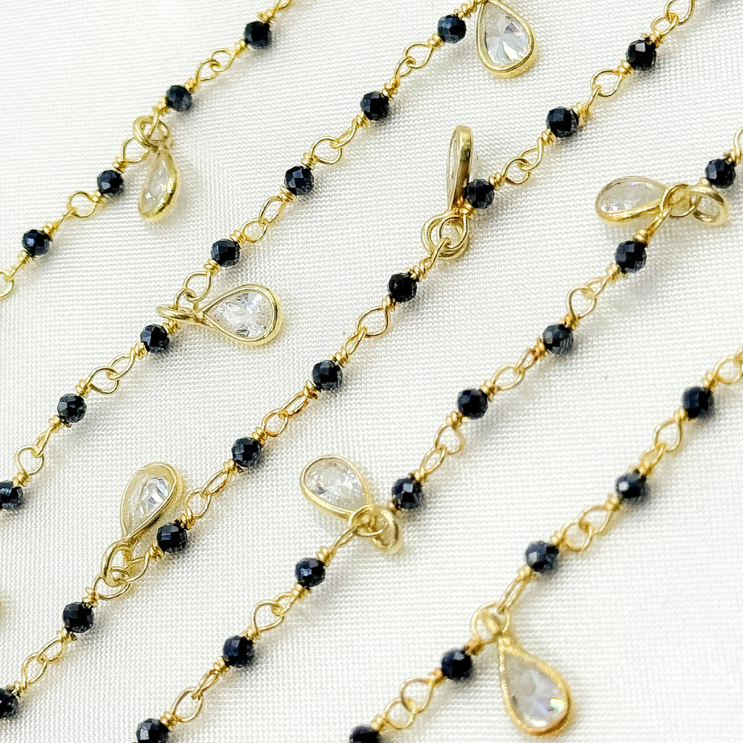 Coated Black Spinel & CZ Dangle Gold Plated Wire Chain. CBS19