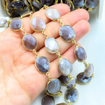 Load image into Gallery viewer, Coated Chocolate Organic Shape Bezel Gold Plated Wire Chain. CMS6