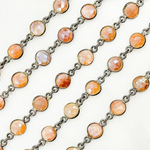 Load image into Gallery viewer, Coated Peach Moonstone Round Shape Bezel Oxidized Wire Chain. CMS17