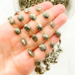 Load image into Gallery viewer, Pyrite Oval Shape Gold Plated Wire Chain. PYR50