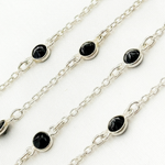 Load image into Gallery viewer, Black Spinel Round Shape Bezel 925 Sterling Silver Connected Wire Chain. BSP13