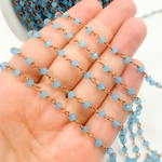 Load image into Gallery viewer, Blue Chalcedony Rose Gold Plated Wire Chain.