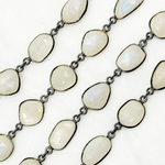 Load image into Gallery viewer, White Moonstone Organic Shape Bezel Oxidized Wire Chain. WMS35