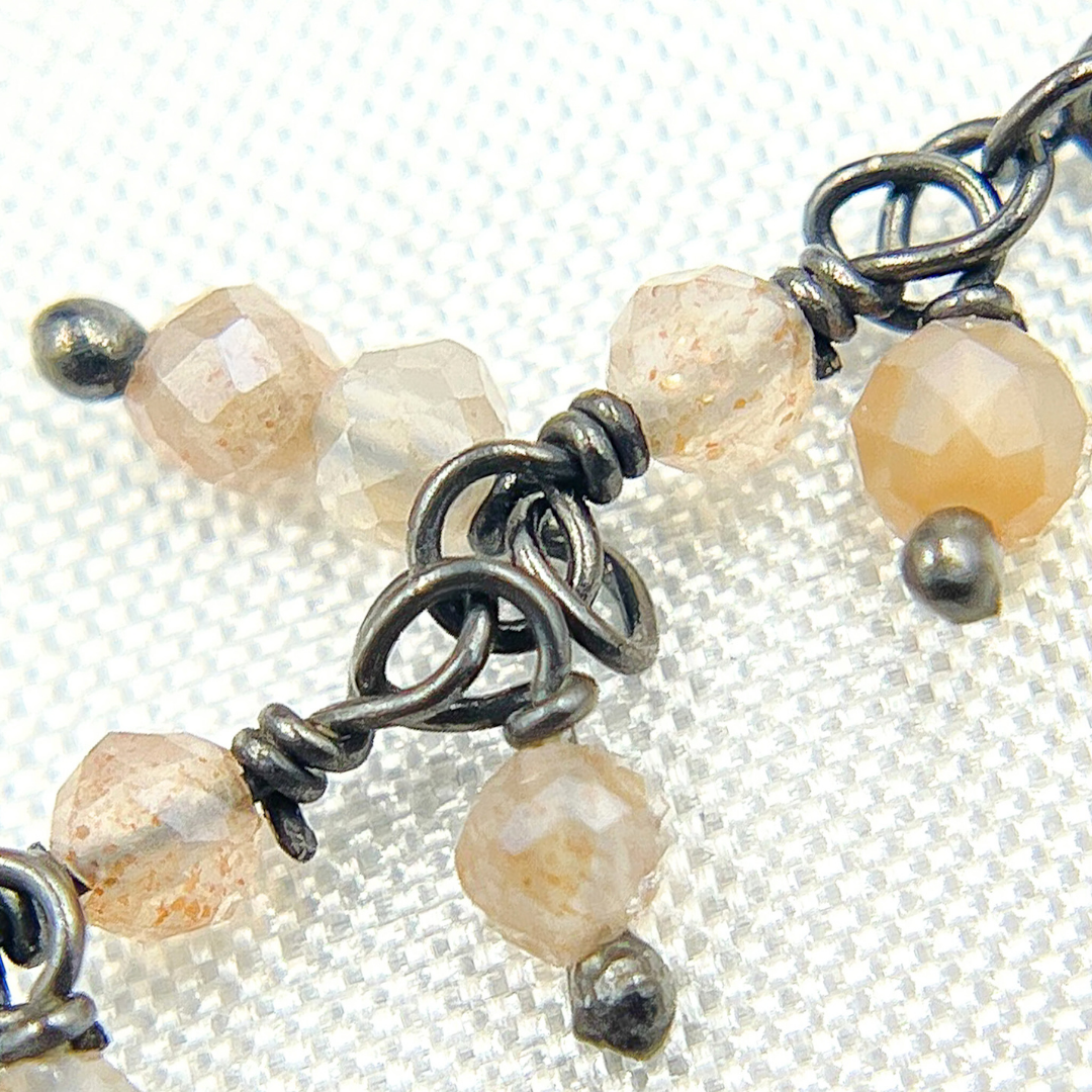 Coated Peach Moonstone Cluster Dangle Oxidized Wire Chain. CMS91