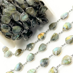 Load image into Gallery viewer, Labradorite Triangle Shape Bezel Oxidized Wire Chain. LAB23