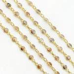 Load image into Gallery viewer, Coated Chocolate Moonstone Round Shape Bezel Gold Plated Wire Chain. CMS109