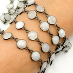 Load image into Gallery viewer, White Moonstone Round Shape Bezel Oxidized Wire Chain. WMS41
