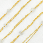 Load image into Gallery viewer, White Moonstone Rondel Shape Gold Plated Wire Chain. WMS18