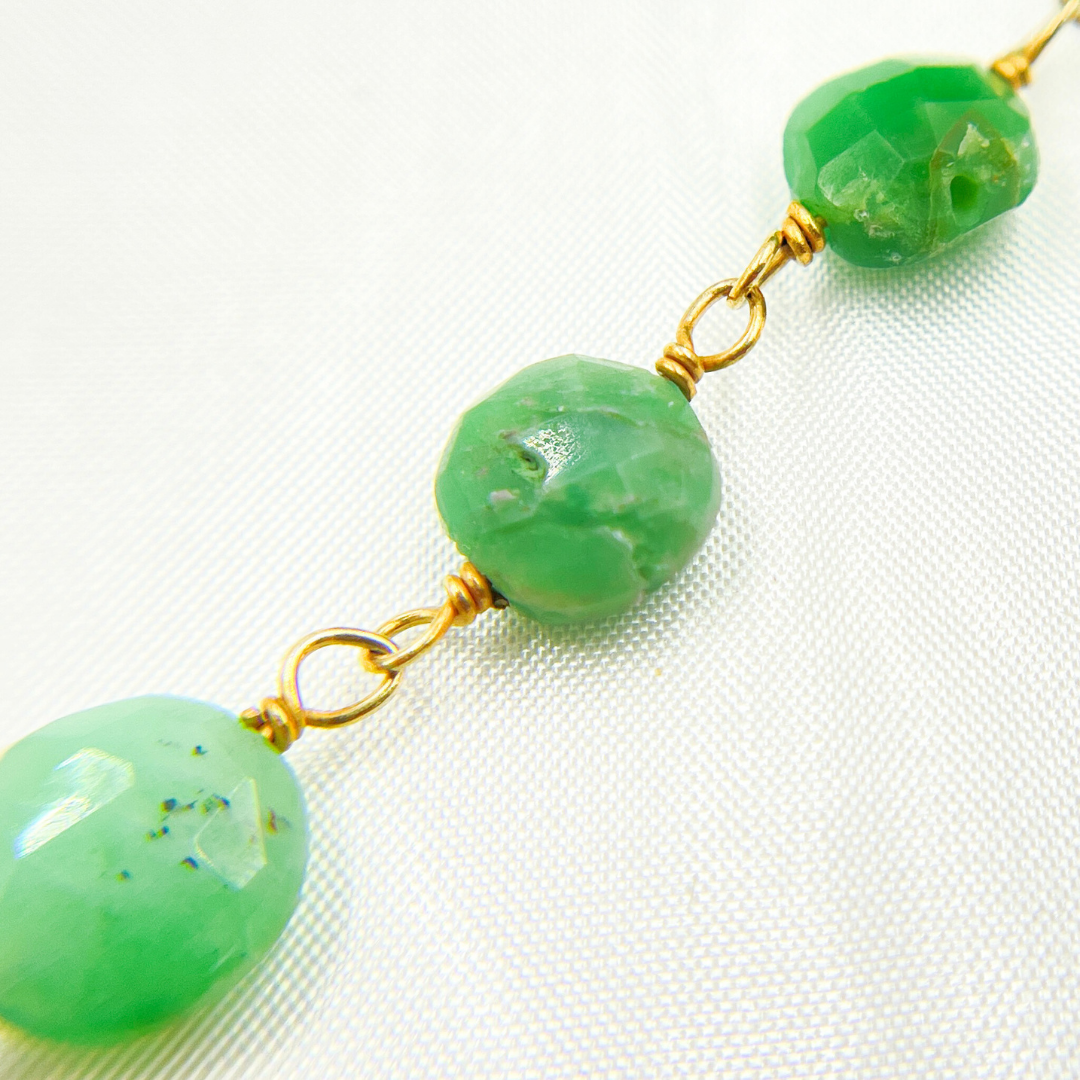 Chrysoprase Coin Shape Gold Plated Wire Chain. CHR16