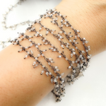 Load image into Gallery viewer, Coated Peach Moonstone Cluster Dangle Oxidized Wire Chain