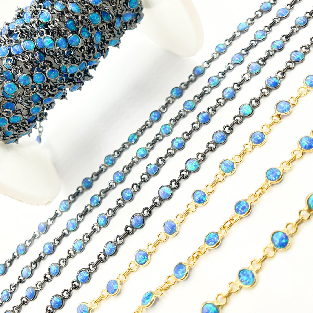 Created Blue Opal Round Shape Connected Chain. CBO8