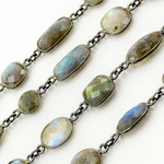 Load image into Gallery viewer, Labradorite Mix Shape Bezel Oxidized Wire Chain. LAB15