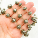 Load image into Gallery viewer, Pyrite Rondel Faceted Gold Plated Wire Chain. PYR53