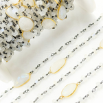 Load image into Gallery viewer, White Moonstone Oxidized Connected Wire Chain. MS33