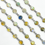 Load image into Gallery viewer, Labradorite Round Shape Bezel Oxidized 925 Sterling Silver Wire Chain. LAB24