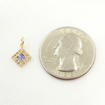 Load image into Gallery viewer, 14K Solid Gold Diamond Square Charm with Gemstones. GDP451
