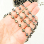 Load image into Gallery viewer, Pyrite Small Coin Shape Oxidized Wire Chain. PYR44