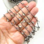 Load image into Gallery viewer, Labradorite Drop & CZ Pear Shape Dangle Oxidized Wire Chain. LAB54