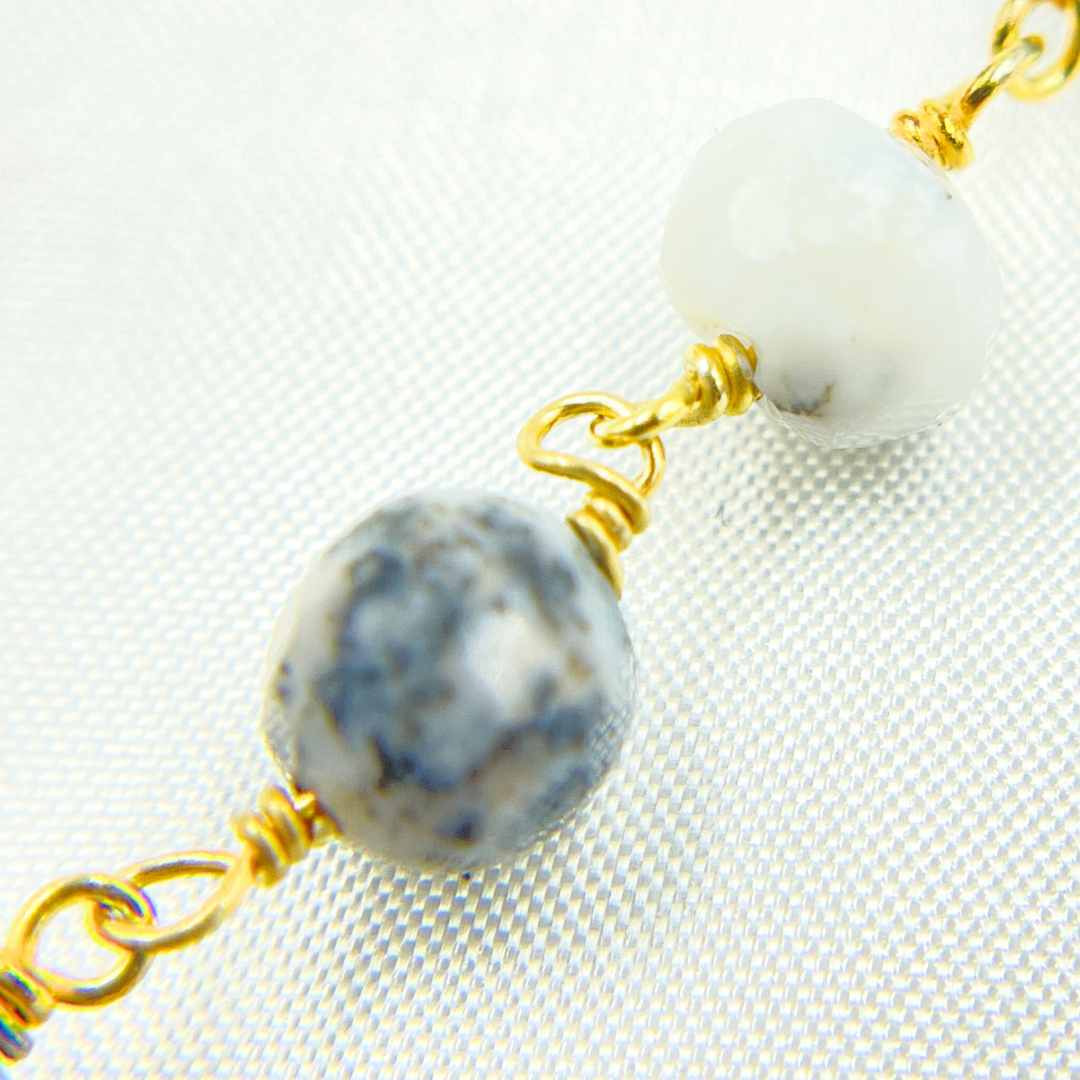 Dendrite Opal Round Shape Gold Plated Wire Chain. DEN8