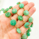 Load image into Gallery viewer, Chrysoprase Coin Shape Gold Plated 925 Sterling Silver Wire Chain. CHR15
