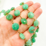 Load image into Gallery viewer, Chrysoprase Coin Shape Gold Plated 925 Sterling Silver Wire Chain.