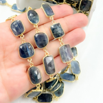 Load image into Gallery viewer, Kyanite Mix Shape Bezel Gold Plated Wire Chain. KYA12