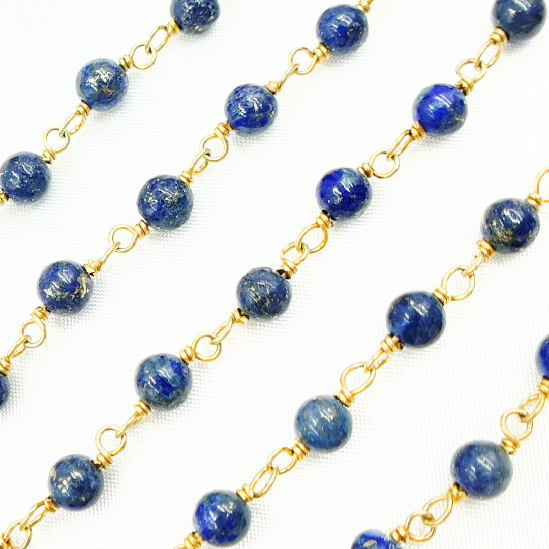 Lapis Lazuli Round Shape Gold Plated Wire Chain. LAP12