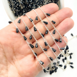 Load image into Gallery viewer, Black Spinel Drop Dangle 925 Sterling Silver Wire Chain. BSP36