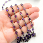 Load image into Gallery viewer, Amethyst Round Shape Bezel Oxidized Wire Chain