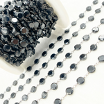 Load image into Gallery viewer, Black Spinel Small Coin Shape Oxidized Wire Chain. BSP49