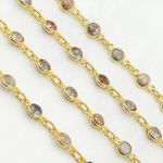 Load image into Gallery viewer, Coated Moonstone Round Shape Bezel Gold Plated Wire Chain. CMS20