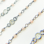 Load image into Gallery viewer, Coated Peach Moonstone & CZ Oxidized Wire Chain. CMS65