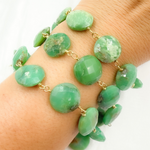 Load image into Gallery viewer, Chrysoprase Coin Shape Gold Plated Wire Chain.