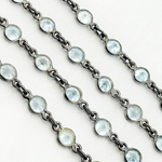Load image into Gallery viewer, Sky Blue Topaz Round Shape Bezel Oxidized Wire Chain. BT9