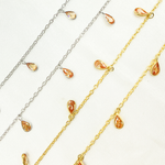 Load image into Gallery viewer, Peach Color Cubic Zirconia Pear Shape Dangle Chain. CZ59