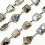 Load image into Gallery viewer, Coated Grey Moonstome Mix Shape Bezel Oxidized Wire Chain. CMS11